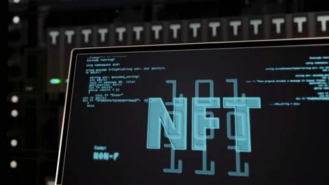 NFT Crypto Art symbol on datacenter server Video stock 152467188