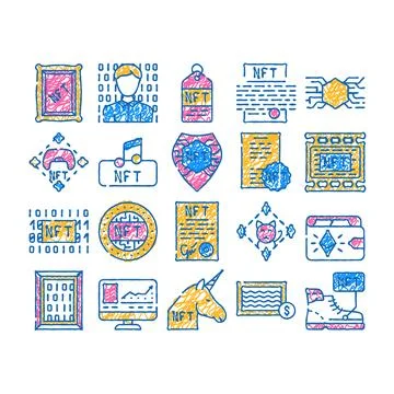 Nft digital technology icon hand drawn Stock Illustration