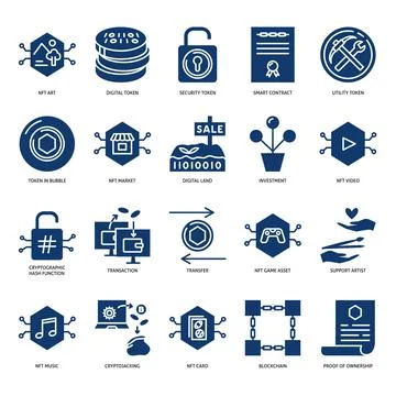 NFT digital technology icon set Stock Illustration