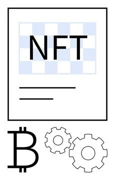NFT document with Bitcoin and gears representing blockchain and digital inn.. Illustrazione stock