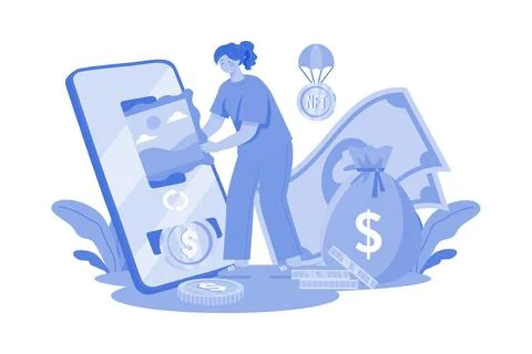 NFT Exchange Illustration concept. A flat illustration isolated on white ba.. Stock Illustration