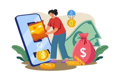 NFT exchange Illustration concept on white background Stock Illustration