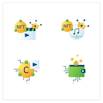 NFT flat icons set Stock Illustration