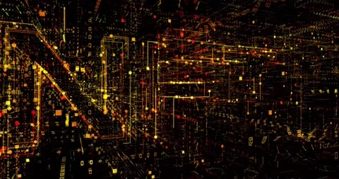 NFT Inscription Made Of Golden Binary Code Particles. Future Network Technology. Stock Footage 190483581