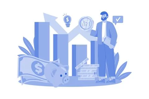 NFT Investor Illustration concept. A flat illustration isolated on white ba.. Stock Illustration