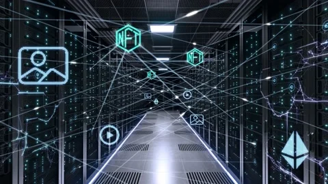 NFT minting block chain server room simulation Stockbeeldmateriaal 169186255