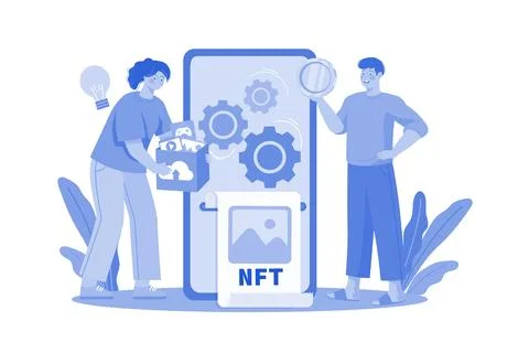 NFT Minting Process Illustration concept. A flat illustration isolated on w.. Stock Illustration