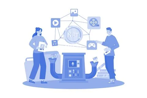 NFT minting process Illustration concept on a white background Stock Illustration