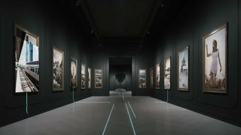 NFT Museum. NFT Crypto Art. Exhibition of digital art Stock Footage 168970344