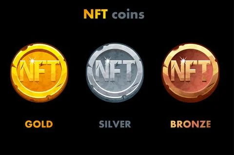 NFT old coins in different metals. Gold, silver and bronze coins. Cryptocur.. Stock Illustration