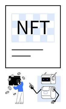 NFT Poster with Digital Wallet and Robot Symbolizing Blockchain Technology .. Stock Illustration