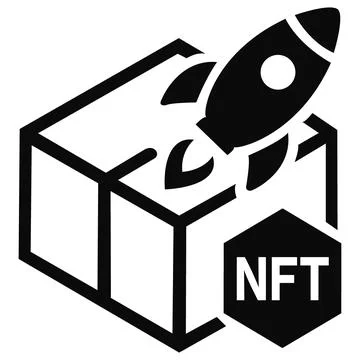 Nft product launch rocket box shipment icon Stock Illustration