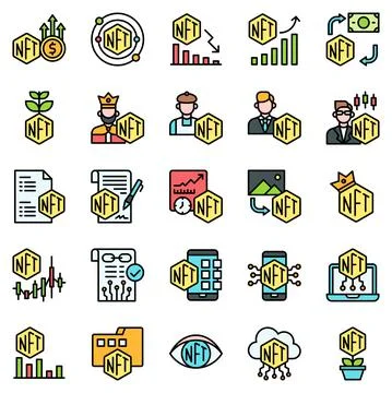 NFT related filled icon set 3, vector illustration Stock Illustration