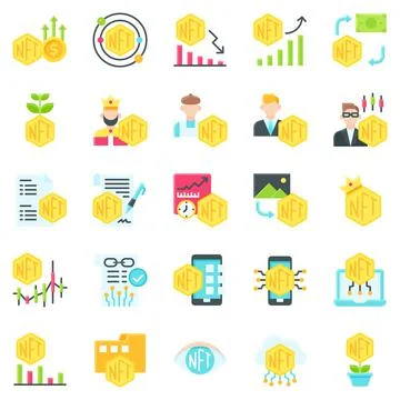 NFT related flat icon set 3, vector illustration Stock Illustration