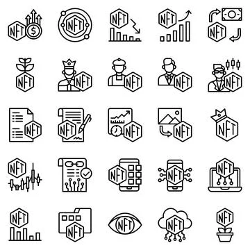 NFT related line icon set 3, vector illustration Stock Illustration