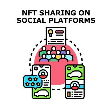 Nft sharing concept on modern social network platforms Stock Illustration