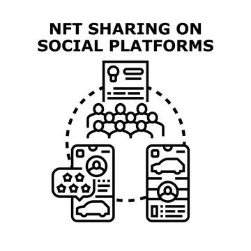 Nft sharing concept on modern social network platforms Stock Illustration