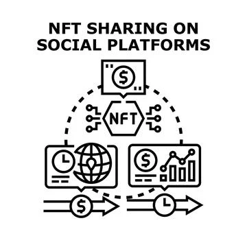 Nft sharing on social media platforms concept Stock Illustration