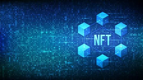 NFT technology background made with binary code. Non-fungible token digital c 스톡 일러스트