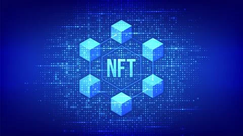 NFT technology background made with binary code. Non-fungible token digital c Illustrazione stock