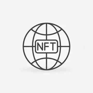 NFT Technology Earth Globe vector concept line icon or symbol Stock Illustration