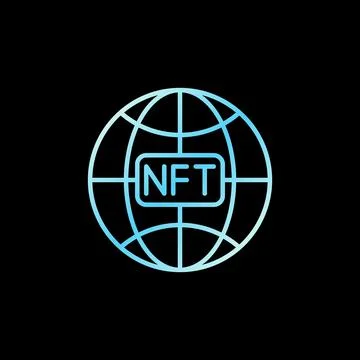 NFT Technology Earth Globe vector concept blue outline icon Illustrazione stock