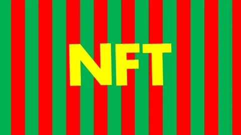 NFT text animation with red and green blocks are come from the top background Stock Footage 186207578
