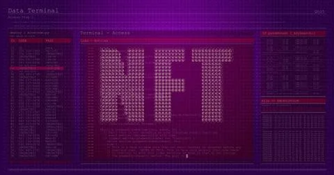 Nft text banner against computer interface with data processing against purple Stock Photos