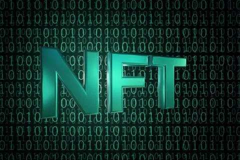 NFT text on binary code. 3d illustration. Stock Illustration