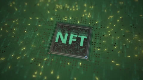 NFT text on a computer processor 3d animation 库存影片 151416321