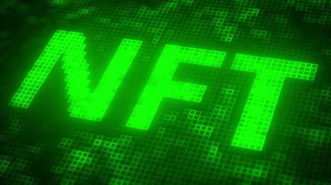 NFT text made of pixels on the screen, 3D rendering Stock Illustration