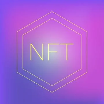 NFT text in Polygon. NFT illustration, cryptographic token. Gradient backgr.. Stock Illustration