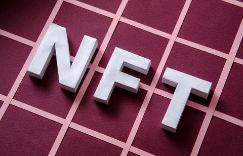 NFT text simol token based on blockchain as a concept of modern online Stock Photos
