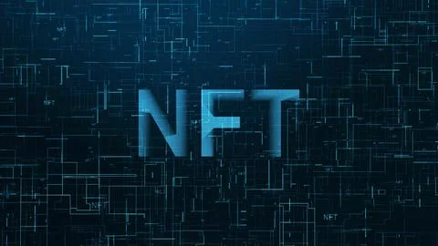 NFT text technology data line blue color Stock-Illustration