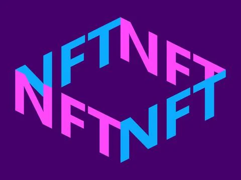 NFT token 3d isometric text. NFT non-fungible token. Digital art in blockchai Stockillustratie