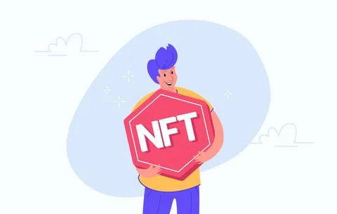 NFT token and digital art as cryptocurrency and payment Illustrazione stock