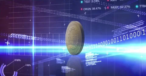 NFT token appearing centered, rotating and bobbing while reflecting light, Stock Footage 328684940
