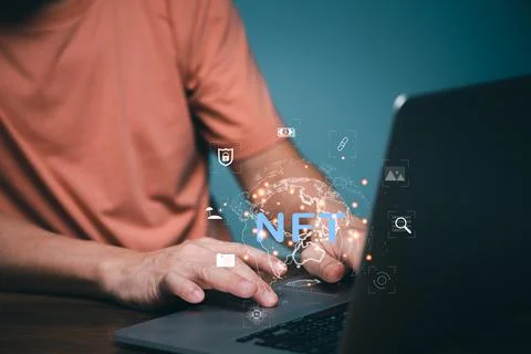 NFT token in blockchain technology, A non-fungible token is a special type of Stock Photos