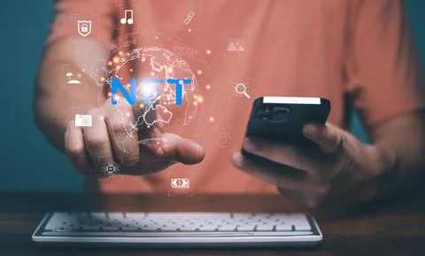 NFT token in blockchain technology, A non-fungible token is a special type of Stock Photos