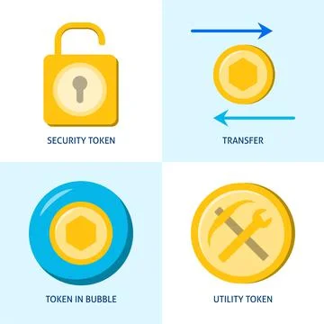 NFT token icon set in flat style Illustrazione stock