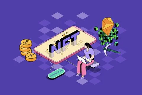 NFT Token Isometric Illustration Stock Illustration