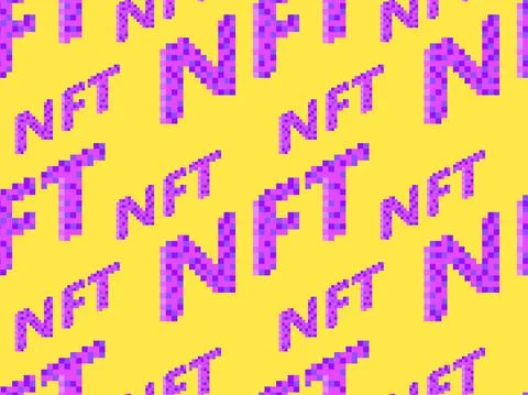NFT token pixel art isometric text seamless pattern. NFT non-fungible token.  Stock Illustration