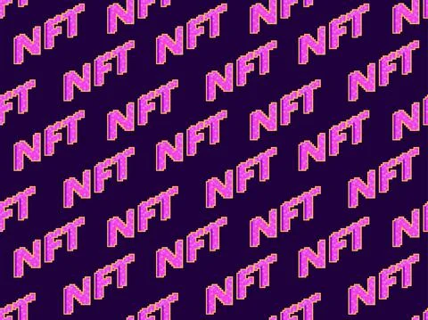 NFT token pixel art isometric text seamless pattern. NFT non-fungible token.  Stock Illustration