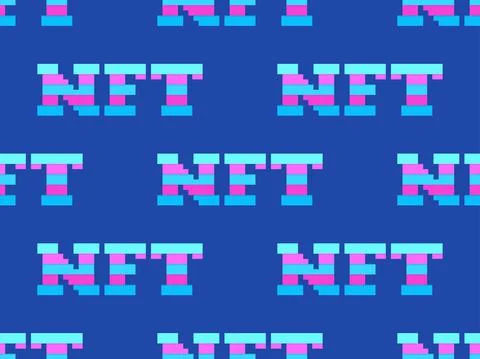 NFT token pixel art text seamless pattern. NFT non-fungible token. Digital ar イラスト素材