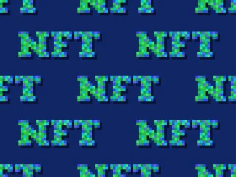 NFT token pixel art text seamless pattern. NFT non-fungible token. Digital ar Stock Illustration