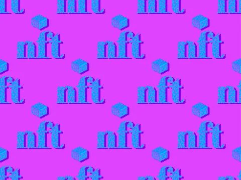 NFT token pixel art text with cube seamless pattern. NFT non-fungible token.  イラスト素材