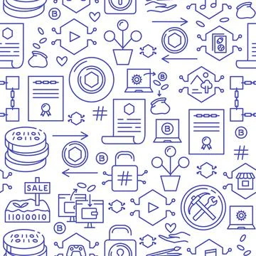 NFT token seamless pattern in line style Stock Illustration