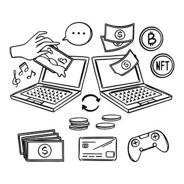 NFT TRADING E-Commerce Online Sells Of Arts And Music Works Stock Illustration