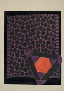 Nga,UK,16th-19th c.Ellen Duncan, Patchwork Quilt and Detail, c 1936 写真素材