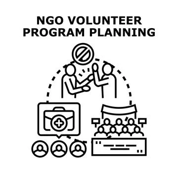 Ngo volunteer program planning for community aid initiative Ilustração Stock